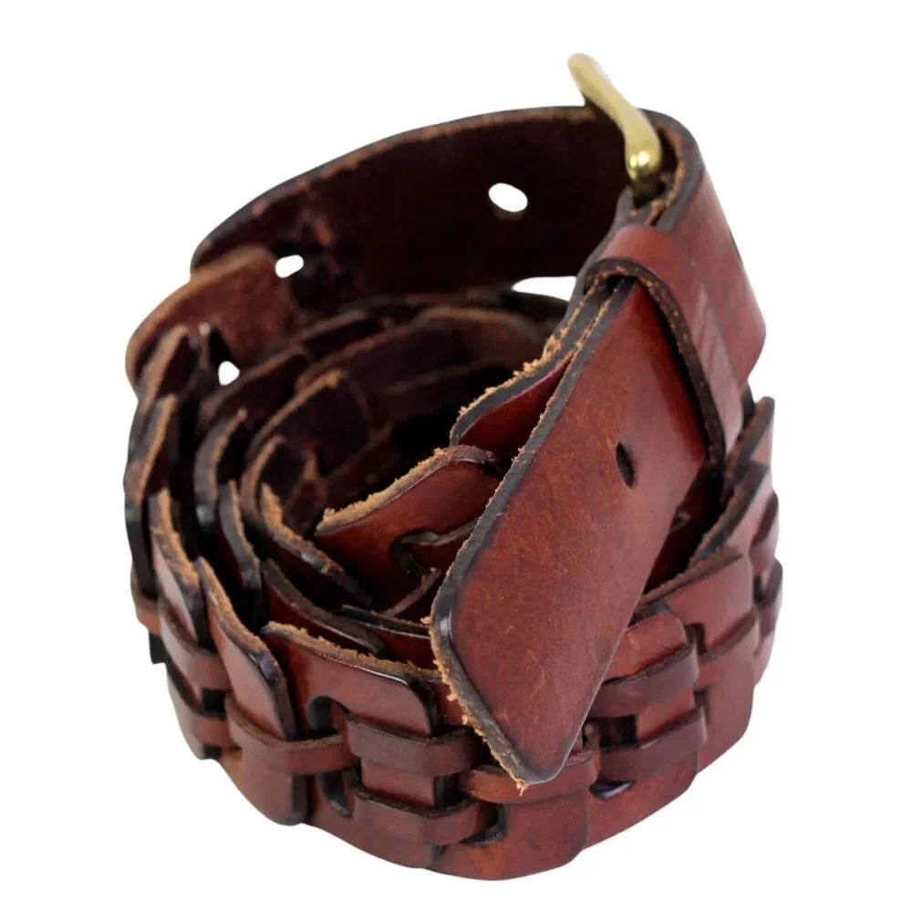 CLASSIC BRAIDED BROWN GENUINE LEATHER 1 1/4